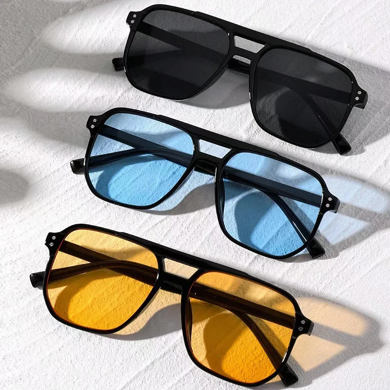 Women Men Square Sun Glasses Retro Polygon Sunglasses Female Black Vintage Fashion Ladies Sunglasses Double Beam Eyeglasses