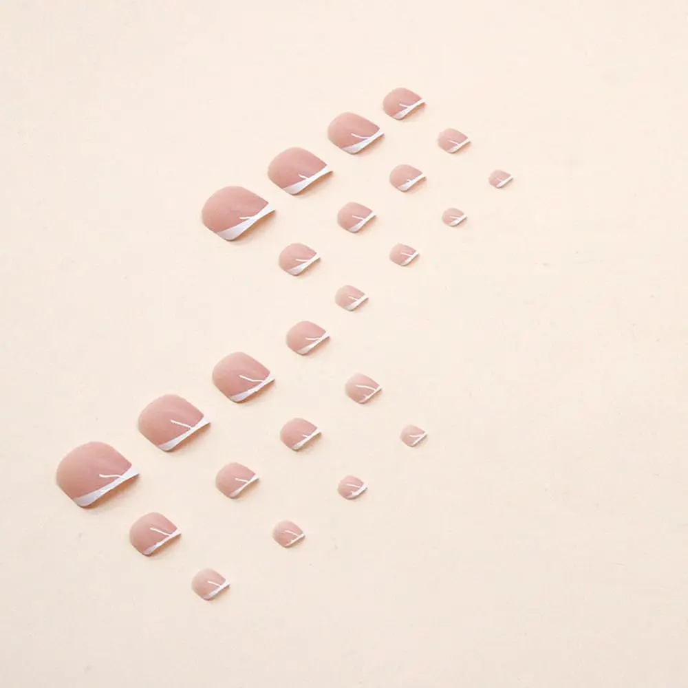 24pcs/set short square fake nails for women cute bride heart white french tips faux ongles y2k press on false nail supplies