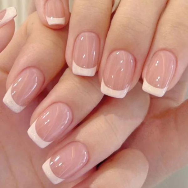 24pcs/set short square fake nails for women cute bride heart white french tips faux ongles y2k press on false nail supplies