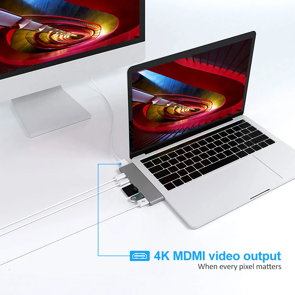 USB 3.1 Type-C Hub to HDMI Adapter 4K Thunderbolt 3 USB C Hub 3.0 TF SD Reader Slot PD For MacBook Air 13 15 Pro 14 M4 M3 M2 M1