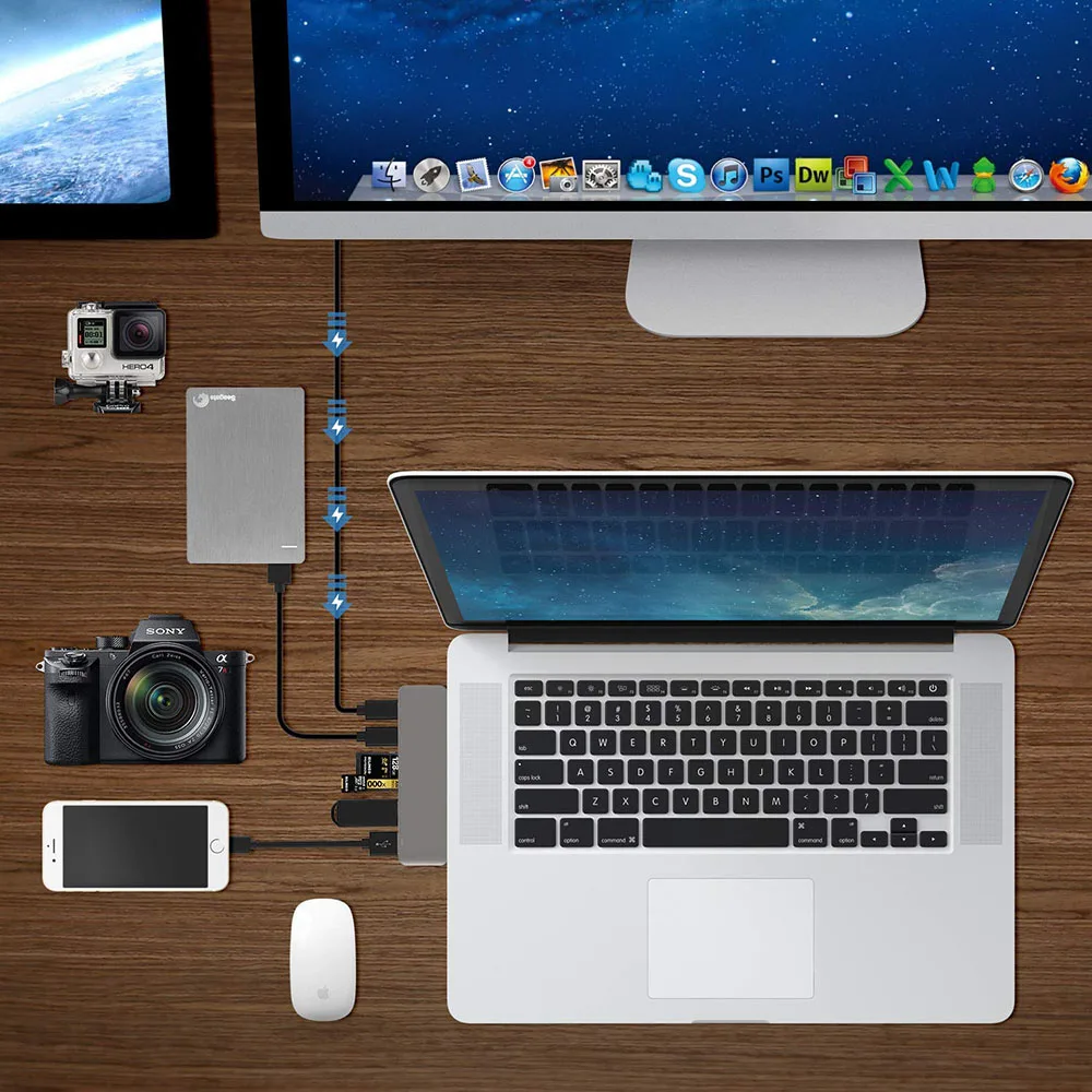 USB 3.1 Type-C Hub to HDMI Adapter 4K Thunderbolt 3 USB C Hub 3.0 TF SD Reader Slot PD For MacBook Air 13 15 Pro 14 M4 M3 M2 M1