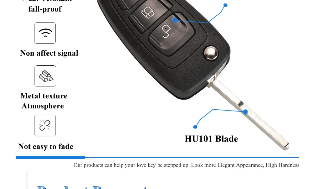 jingyuqin Flip Folding Remote Key Shell Car Key Cover 3 Buttons For Ford Focus Mondeo Fiesta 2013 Fob Auto Case With HU101 Blade