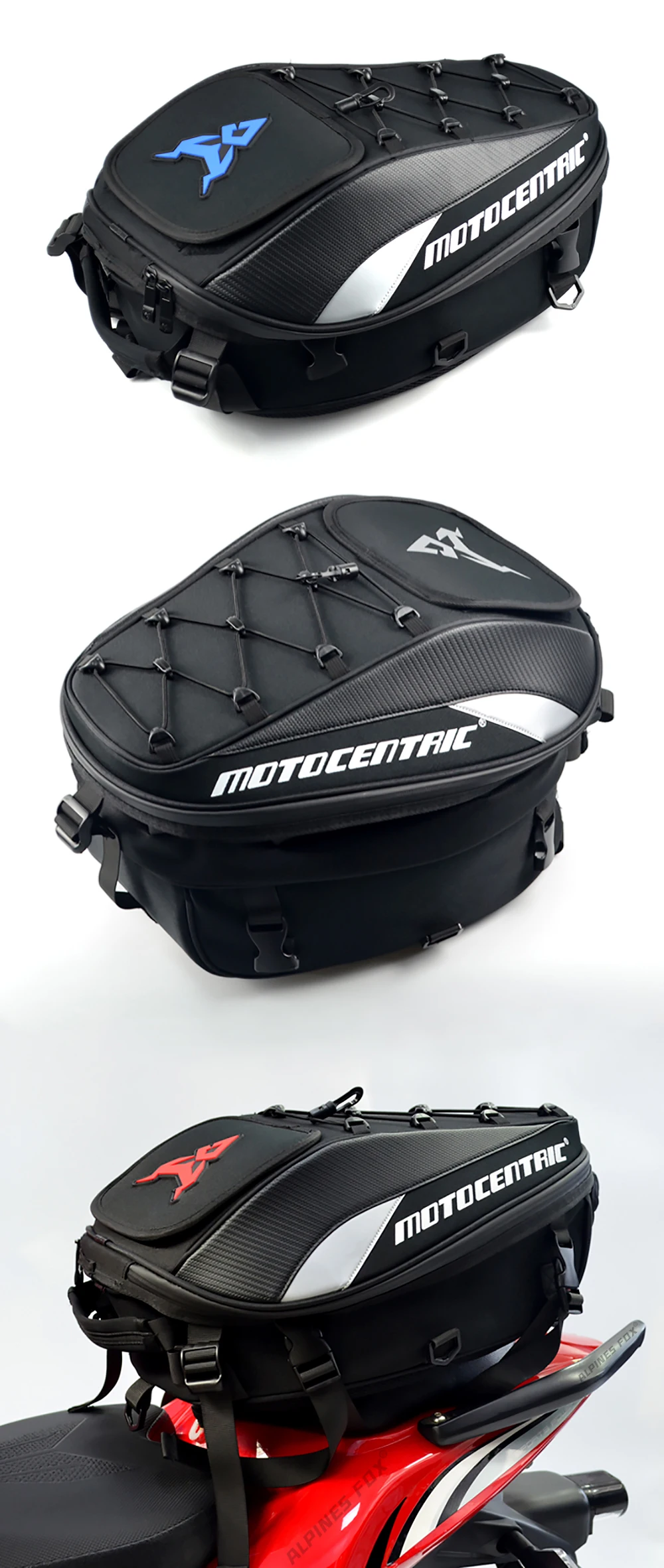 MOTOCENTRIC Waterproof Motorcycle Tail Bag Multi-functional Durable Rear Seat Bag 37L High Capacity Rider Helmet Backpack