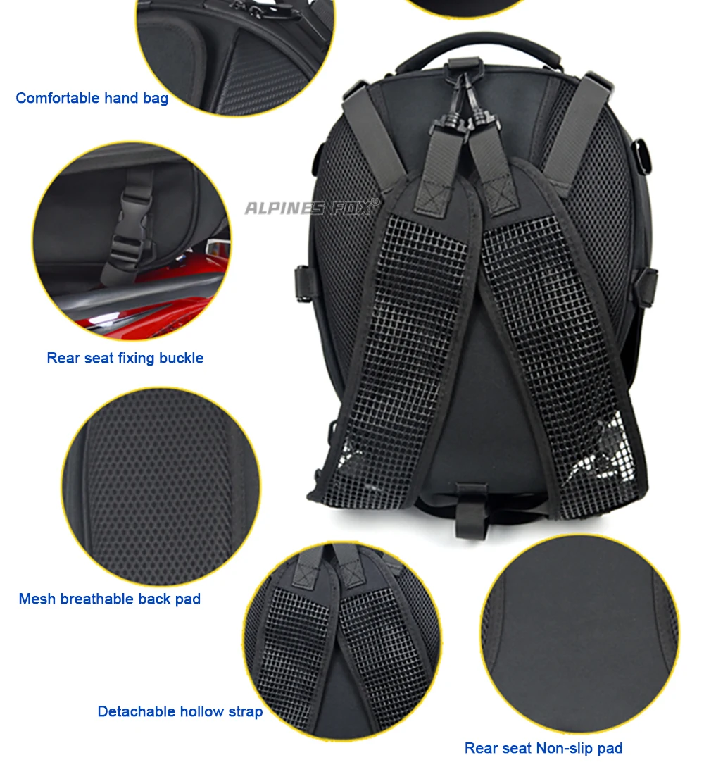 MOTOCENTRIC Waterproof Motorcycle Tail Bag Multi-functional Durable Rear Seat Bag 37L High Capacity Rider Helmet Backpack