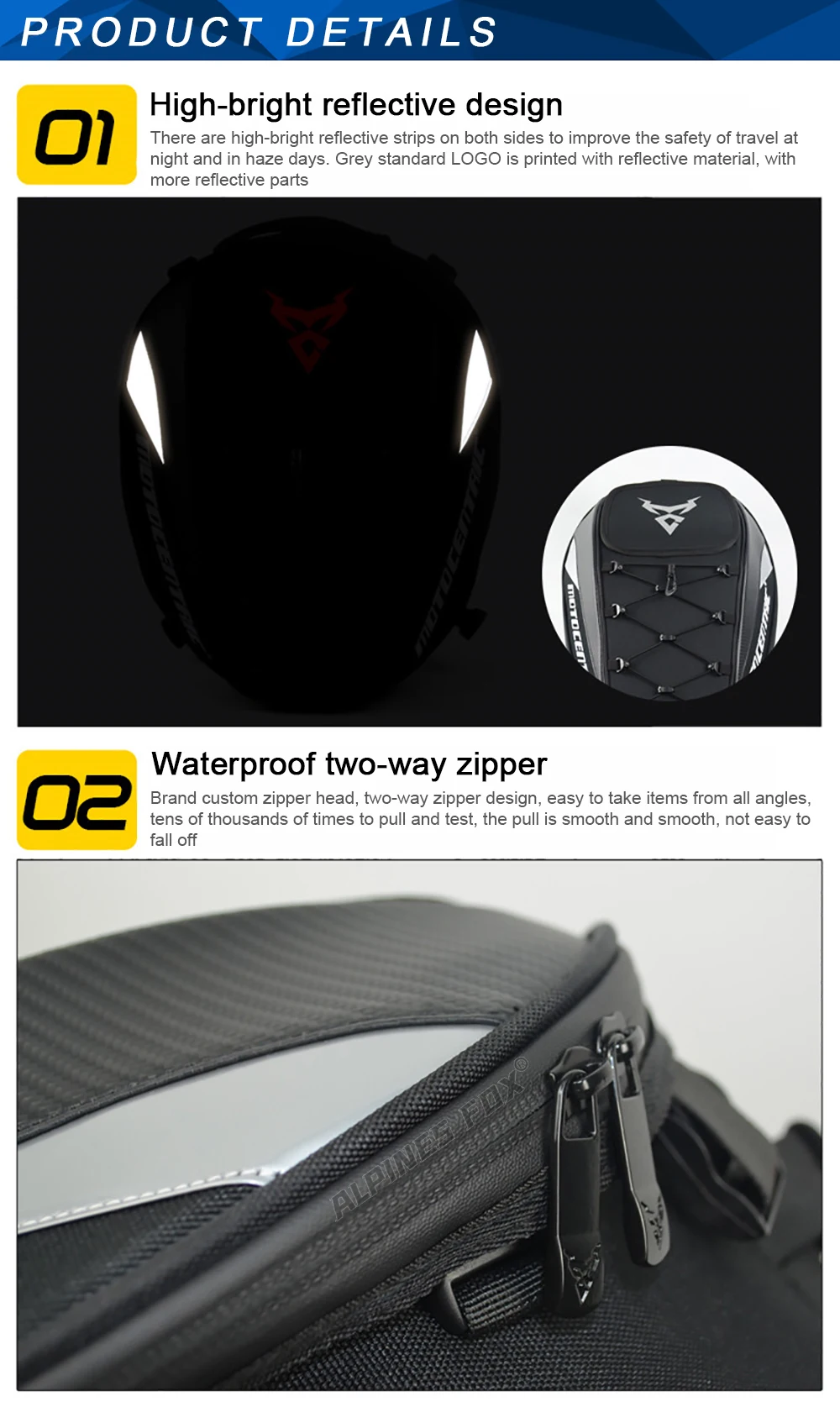 MOTOCENTRIC Waterproof Motorcycle Tail Bag Multi-functional Durable Rear Seat Bag 37L High Capacity Rider Helmet Backpack