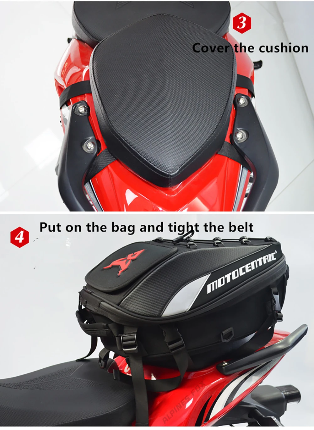 MOTOCENTRIC Waterproof Motorcycle Tail Bag Multi-functional Durable Rear Seat Bag 37L High Capacity Rider Helmet Backpack