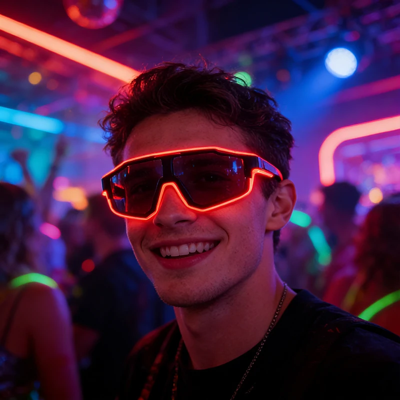 1PC Light Up LED Glasses Glow Sunglasses EL Wire Neon Glasses Glow in The Dark Party Supplies Neon Party Favors for Adults