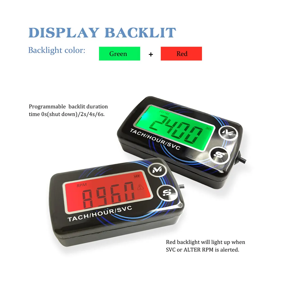 Inductive Tachometer Hour Meters 2 IN 1 Gauge Alert RPM Engine Hour Meter Backlit Resettable Tacho for Motorcycle ATV Lawn Mower