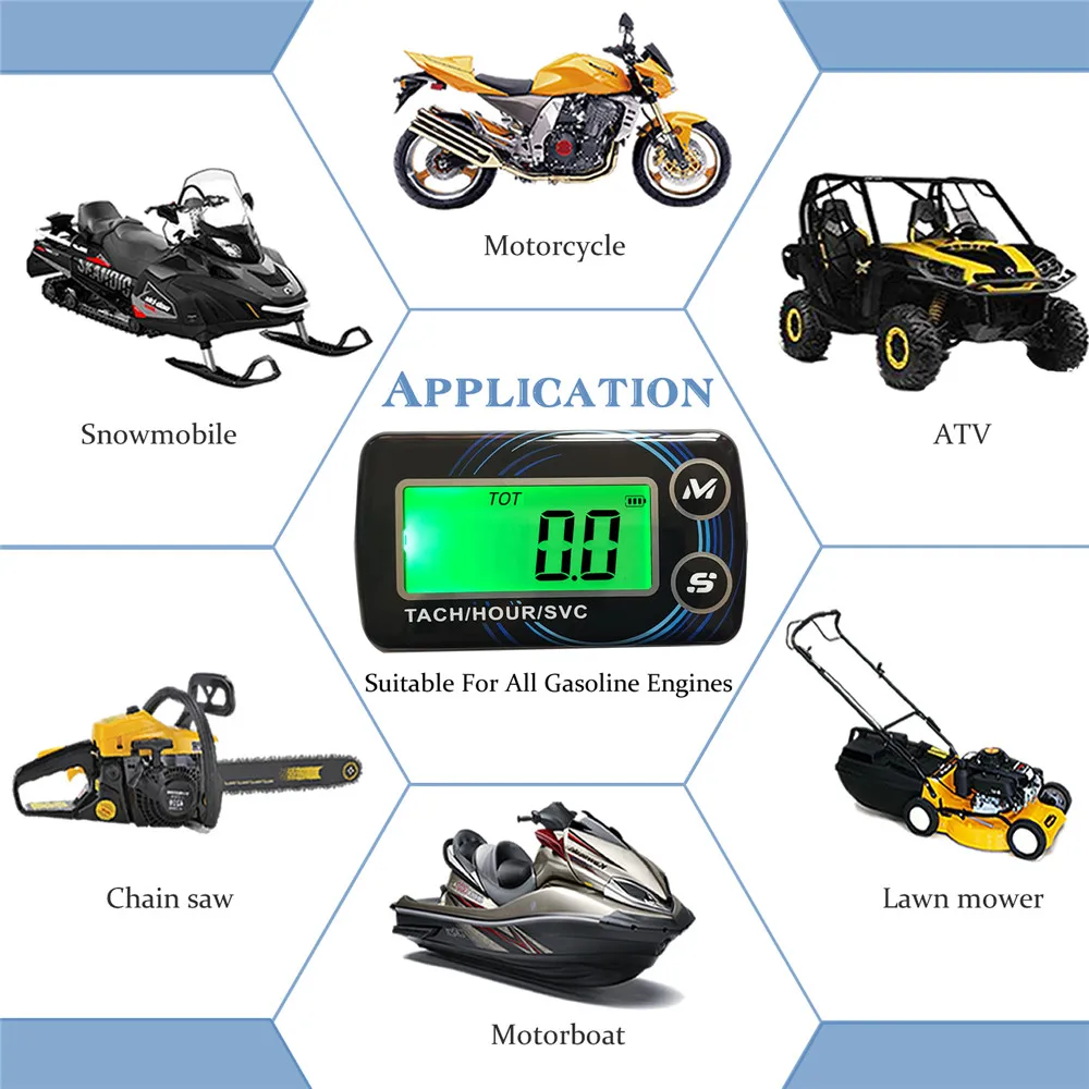 Inductive Tachometer Hour Meters 2 IN 1 Gauge Alert RPM Engine Hour Meter Backlit Resettable Tacho for Motorcycle ATV Lawn Mower