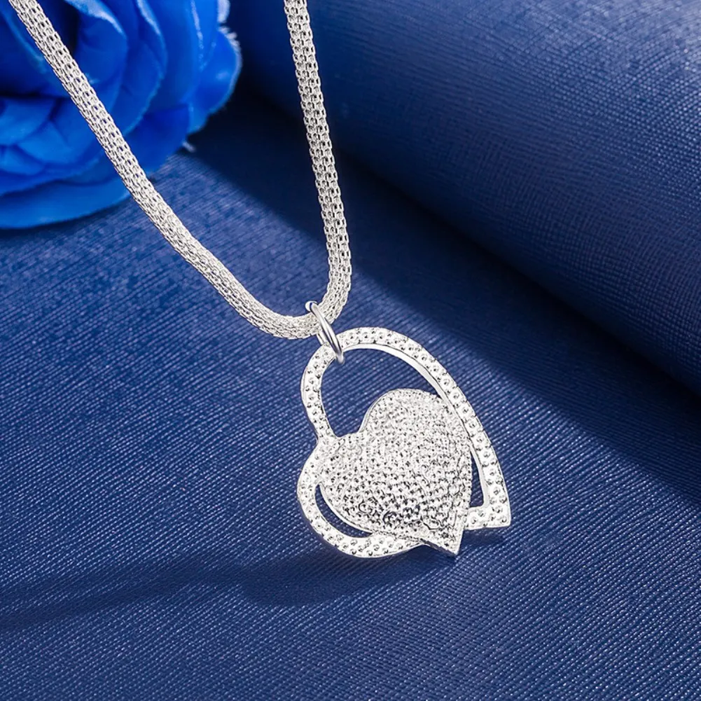 Wholesale 925 Sterling Silver 18 Inch Double Heart Pendant Necklace For Women Fashion Wedding Charm Jewelry