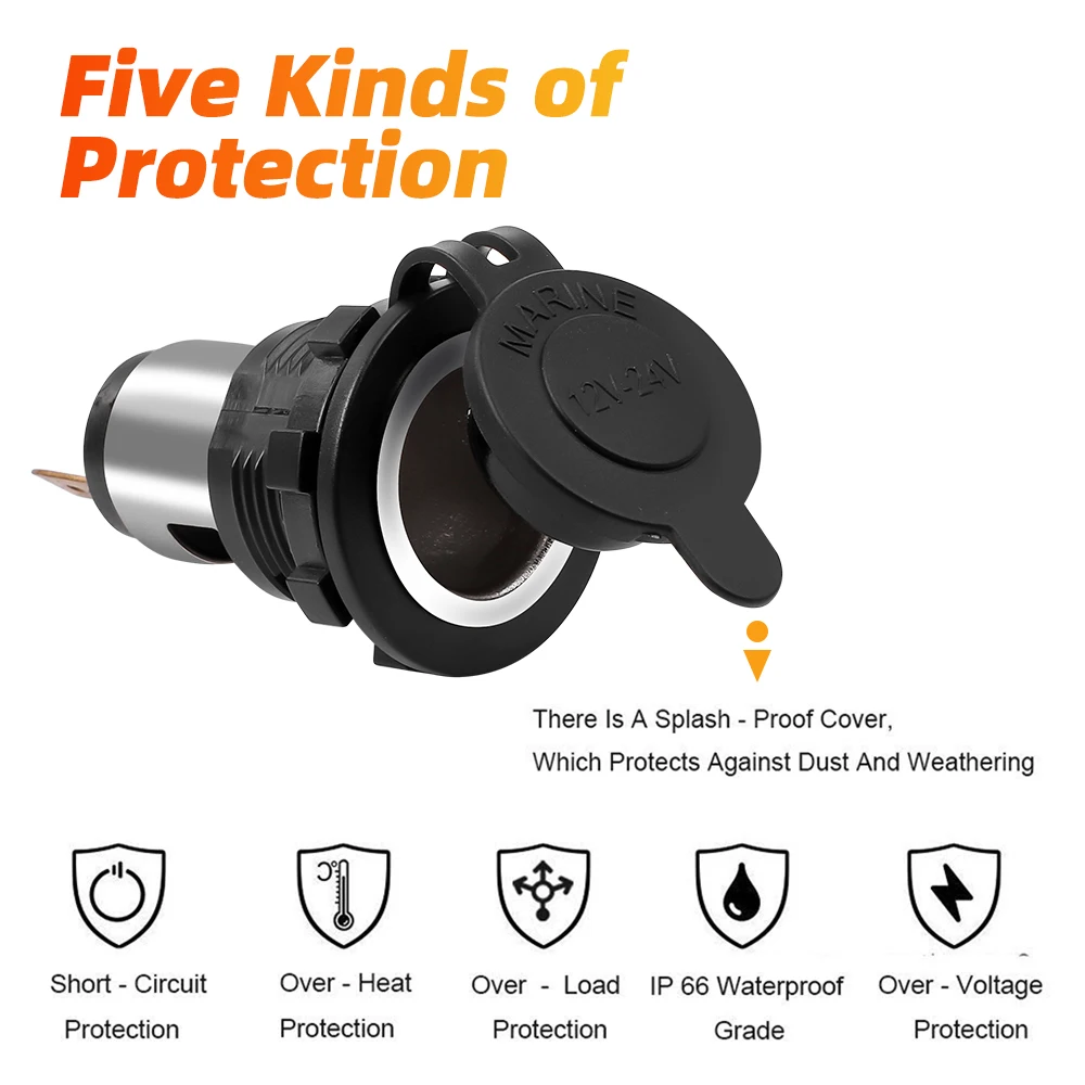 12V/24V Auto Car Motorcycle Cigarette Lighter Power Plug Socket with Waterproof Cover Case For Motorcycles Boats Mowers Cars