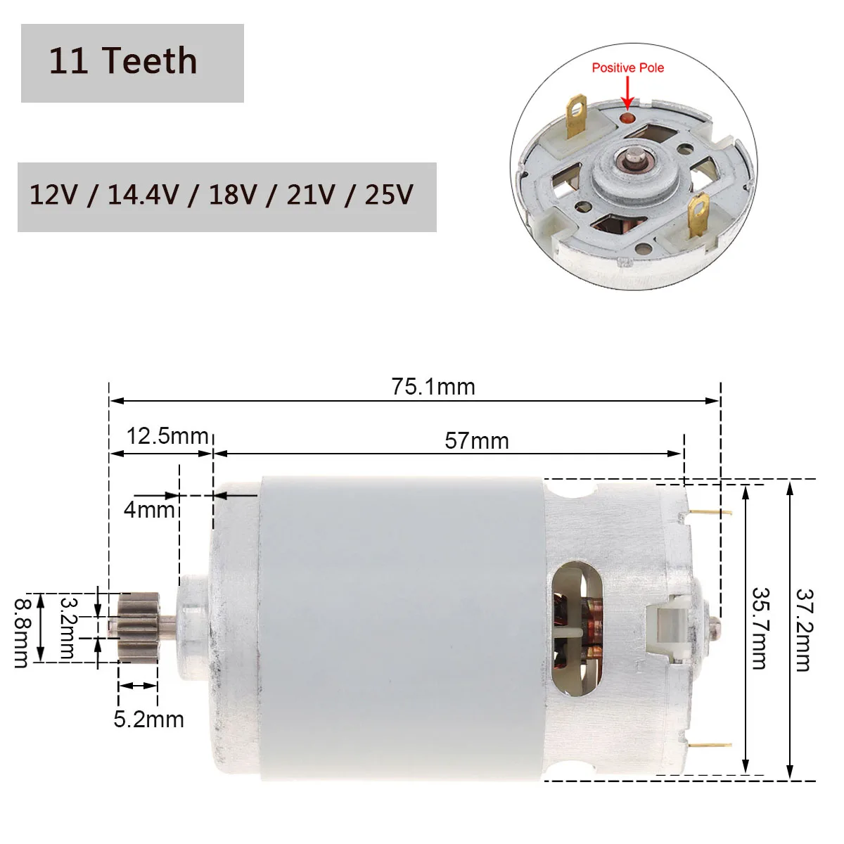 RS550 DC Motor 12V 14-4V 16-8V 18V 25V Micro Engine Electric Motors with 9/11/12/13/14/15 Teeth High Torque Gear Box for Drill