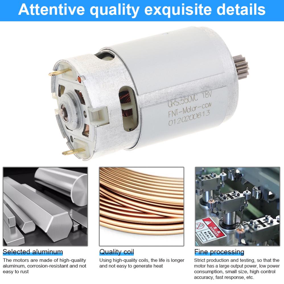 RS550 DC Motor 12V 14-4V 16-8V 18V 25V Micro Engine Electric Motors with 9/11/12/13/14/15 Teeth High Torque Gear Box for Drill