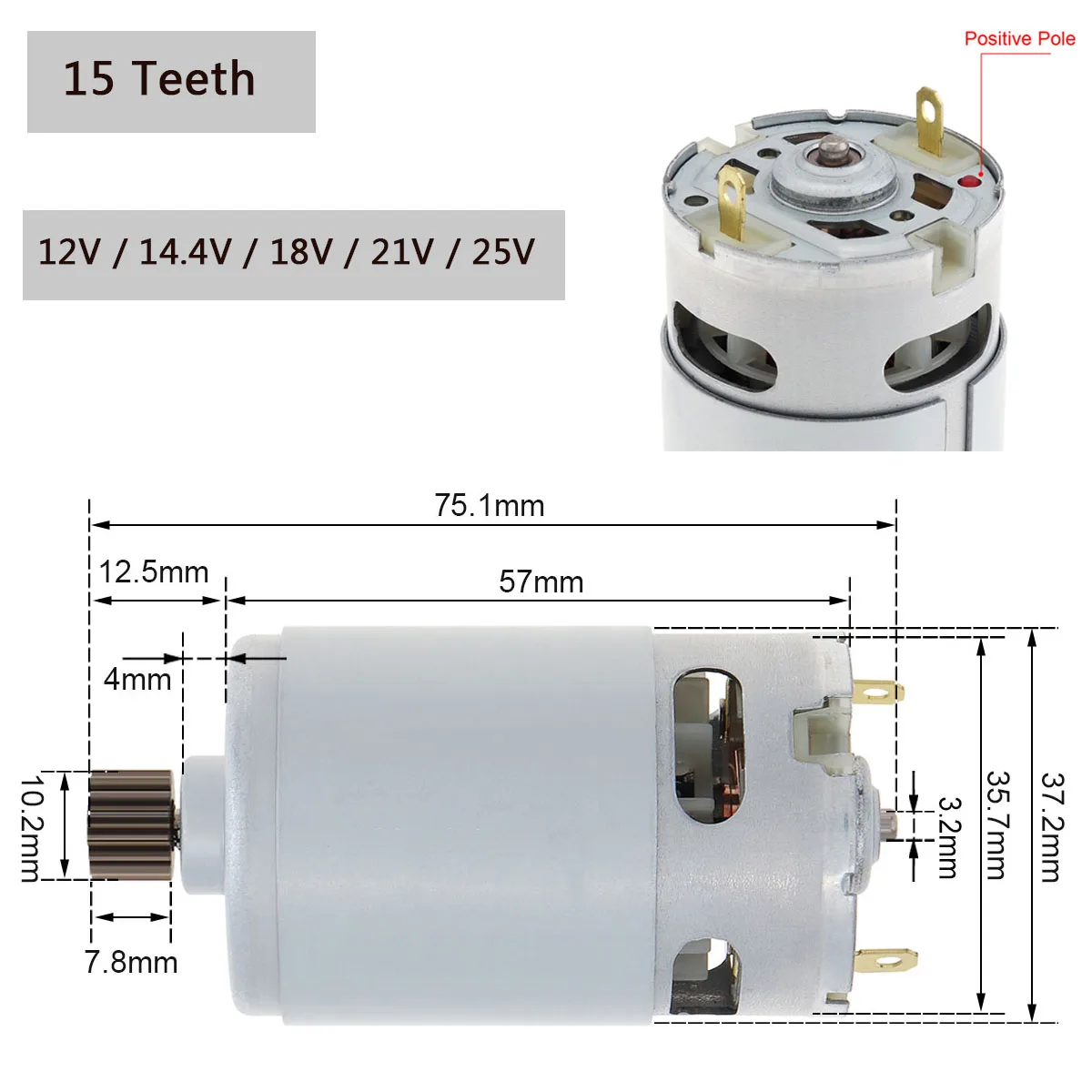 RS550 DC Motor 12V 14-4V 16-8V 18V 25V Micro Engine Electric Motors with 9/11/12/13/14/15 Teeth High Torque Gear Box for Drill