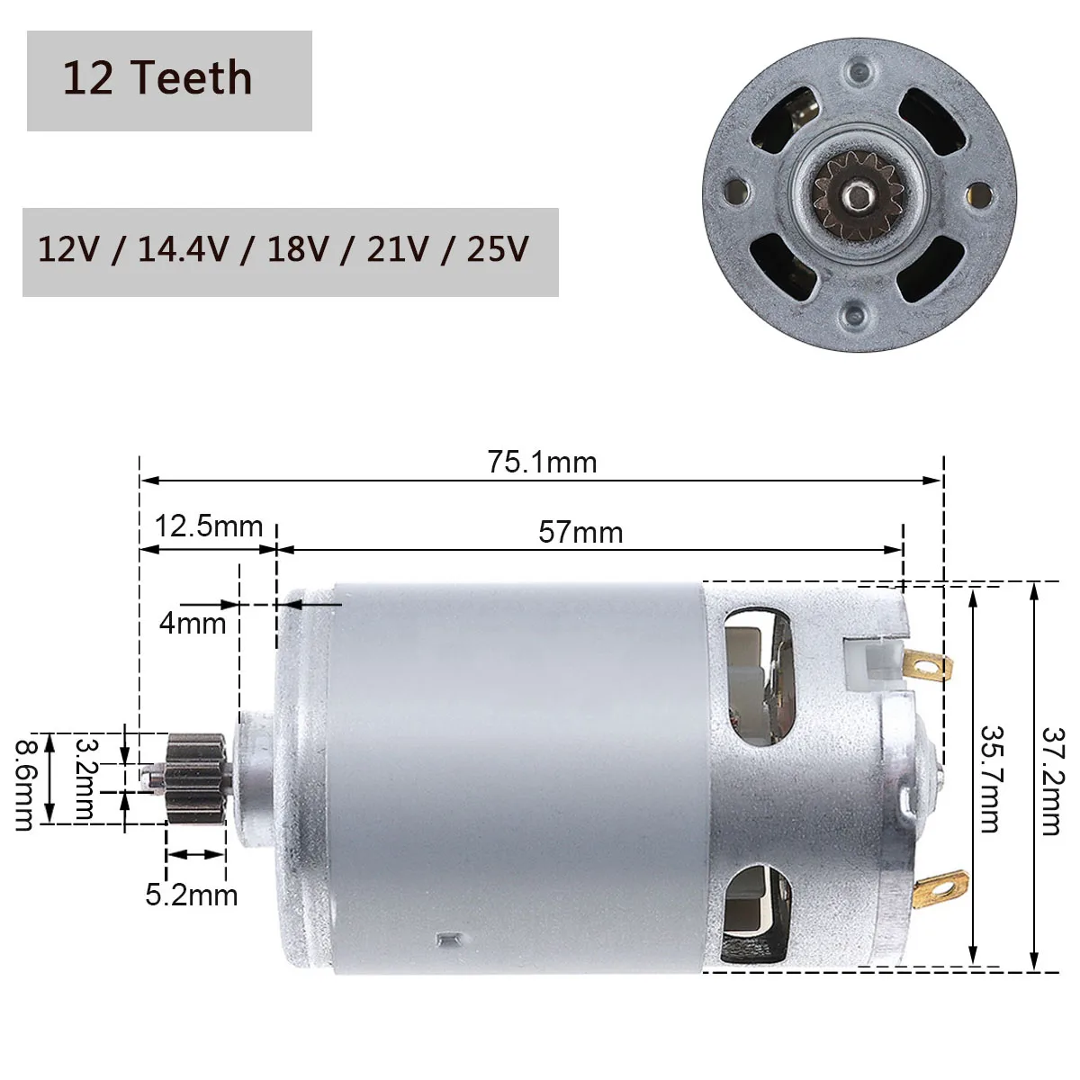 RS550 DC Motor 12V 14-4V 16-8V 18V 25V Micro Engine Electric Motors with 9/11/12/13/14/15 Teeth High Torque Gear Box for Drill