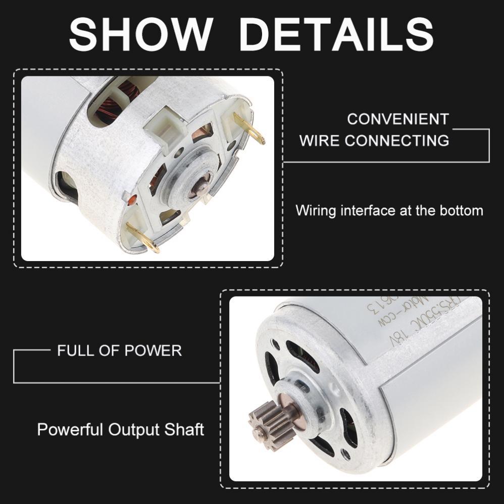 RS550 DC Motor 12V 14-4V 16-8V 18V 25V Micro Engine Electric Motors with 9/11/12/13/14/15 Teeth High Torque Gear Box for Drill