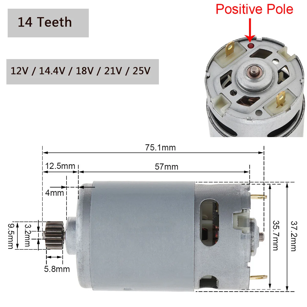 RS550 DC Motor 12V 14-4V 16-8V 18V 25V Micro Engine Electric Motors with 9/11/12/13/14/15 Teeth High Torque Gear Box for Drill
