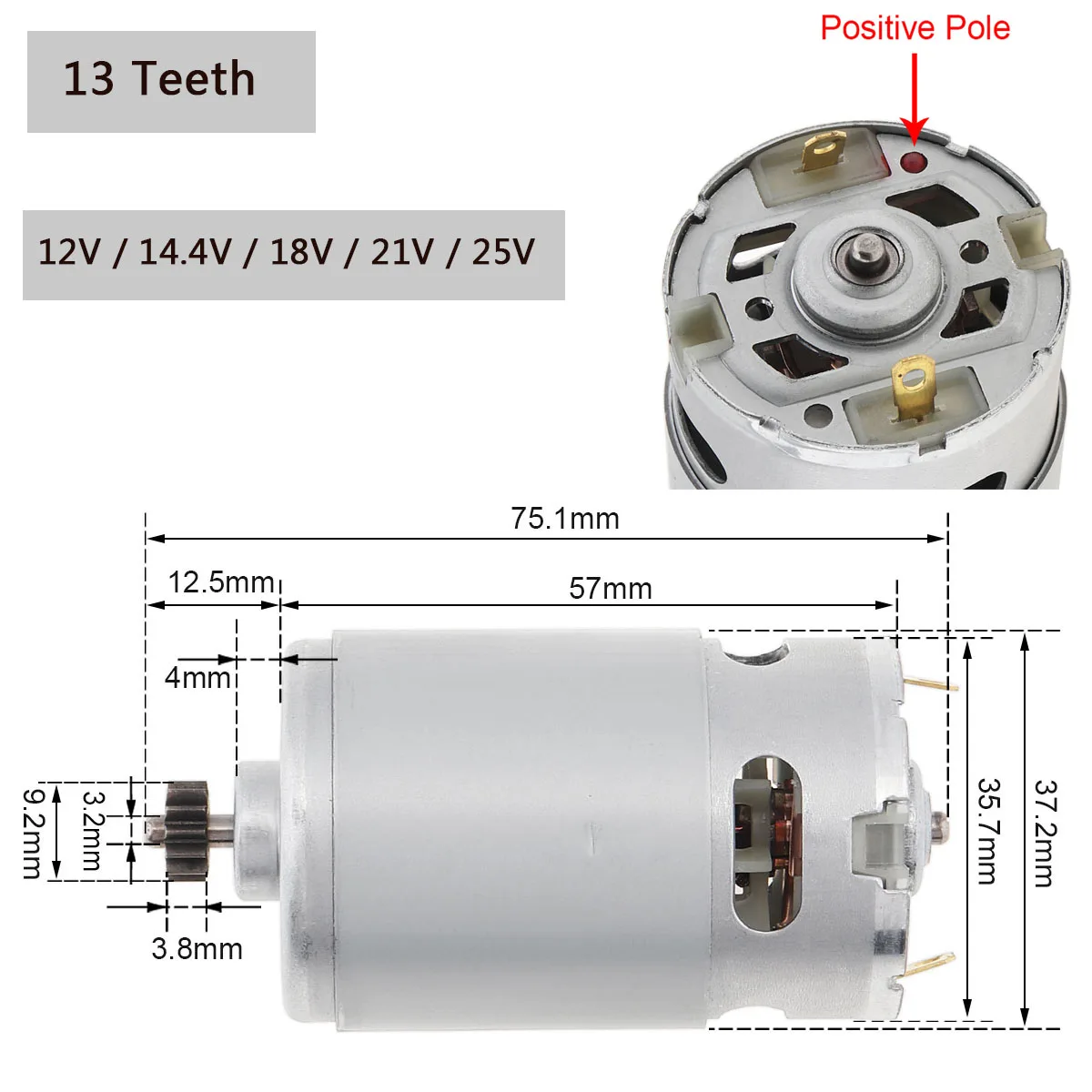 RS550 DC Motor 12V 14-4V 16-8V 18V 25V Micro Engine Electric Motors with 9/11/12/13/14/15 Teeth High Torque Gear Box for Drill