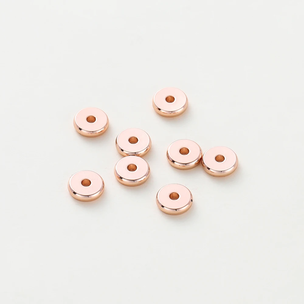 50pcs/lot 14K/18K Gold Color Plated Brass 4mm 5mm 6mm Round Spacer Beads Flat Bracelet Beads for DIY Jewelry Accessories