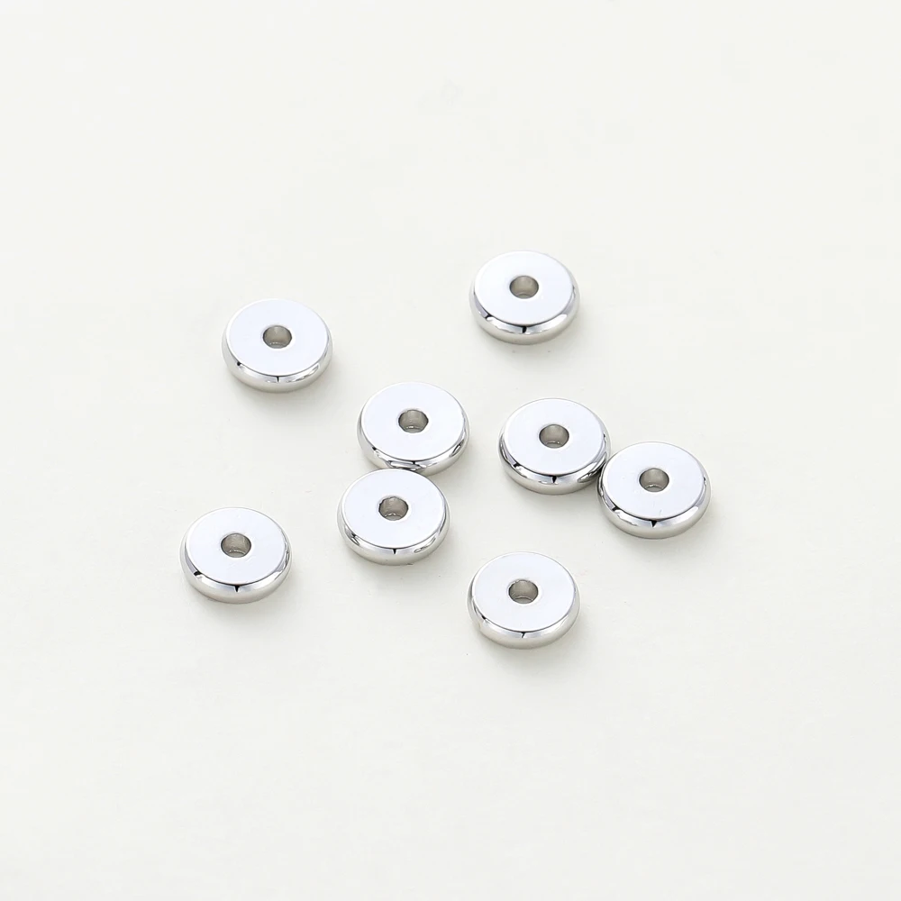 50pcs/lot 14K/18K Gold Color Plated Brass 4mm 5mm 6mm Round Spacer Beads Flat Bracelet Beads for DIY Jewelry Accessories