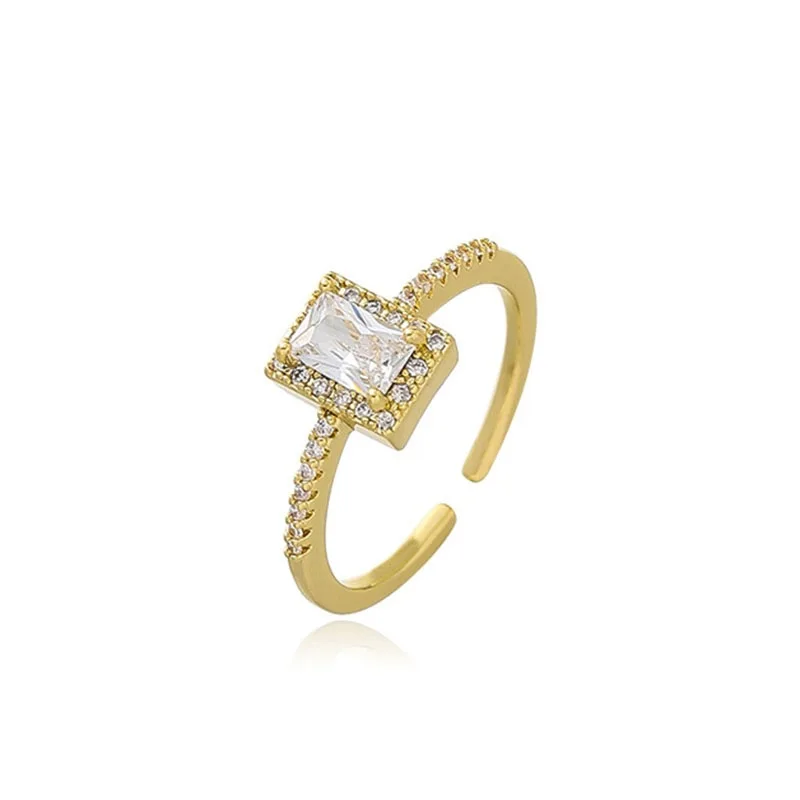 Luxury Classic Square Zircon Wedding Engagement Rings for Women Exquisite Open Adjustable Geometry Shine Rings Charm Jewelry