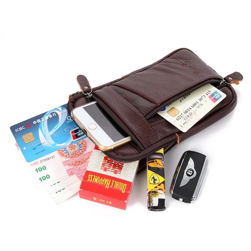 New Men's Genuine Leather Waist Packs Bag Phone Pouch Bags Men Handbag Bag Small Chest Shoulder Belt Bag Crossbody Leather Bags