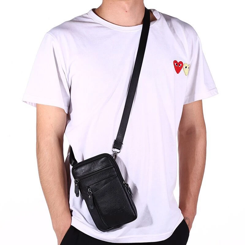 New Men's Genuine Leather Waist Packs Bag Phone Pouch Bags Men Handbag Bag Small Chest Shoulder Belt Bag Crossbody Leather Bags