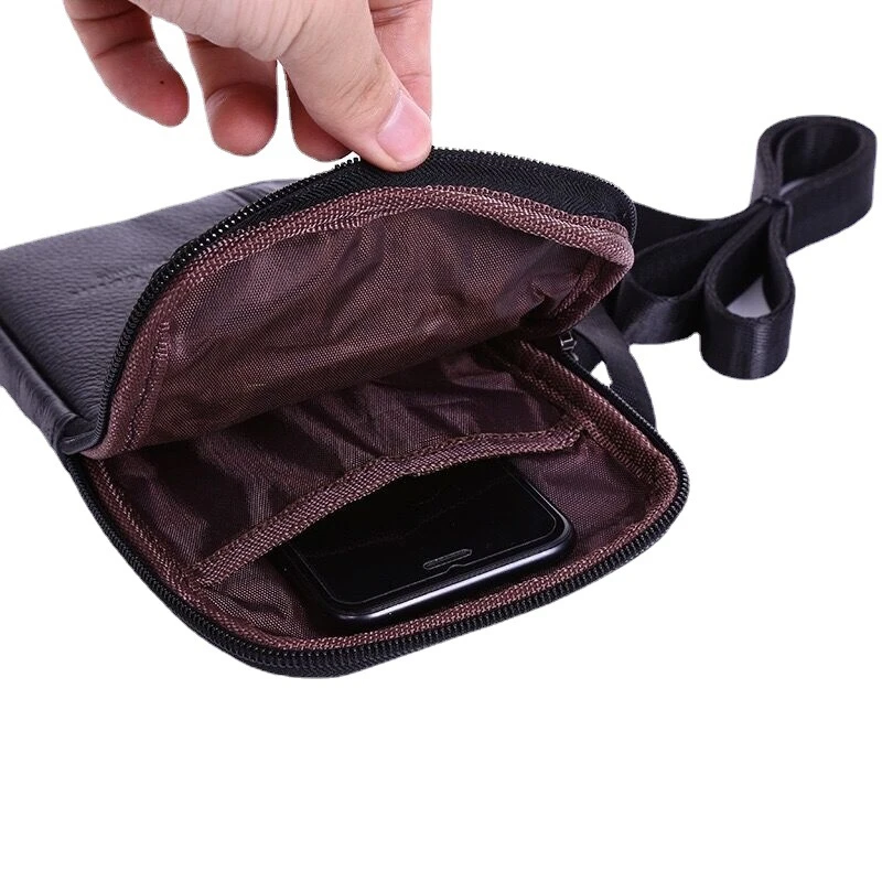 New Men's Genuine Leather Waist Packs Bag Phone Pouch Bags Men Handbag Bag Small Chest Shoulder Belt Bag Crossbody Leather Bags