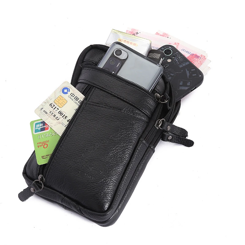 New Men's Genuine Leather Waist Packs Bag Phone Pouch Bags Men Handbag Bag Small Chest Shoulder Belt Bag Crossbody Leather Bags