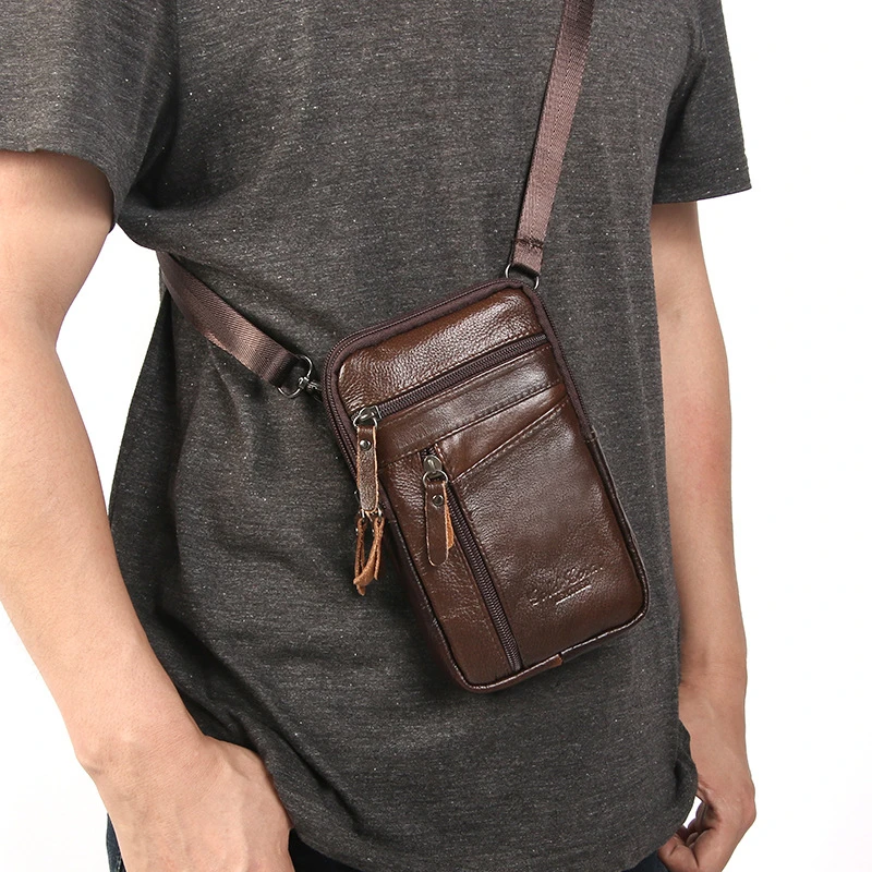 New Men's Genuine Leather Waist Packs Bag Phone Pouch Bags Men Handbag Bag Small Chest Shoulder Belt Bag Crossbody Leather Bags