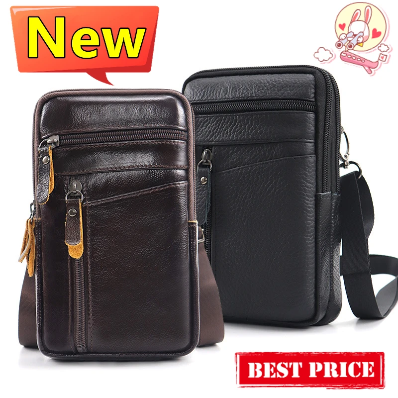 New Men's Genuine Leather Waist Packs Bag Phone Pouch Bags Men Handbag Bag Small Chest Shoulder Belt Bag Crossbody Leather Bags