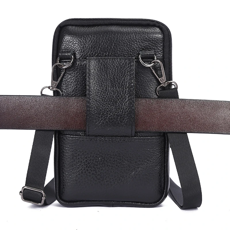 New Men's Genuine Leather Waist Packs Bag Phone Pouch Bags Men Handbag Bag Small Chest Shoulder Belt Bag Crossbody Leather Bags