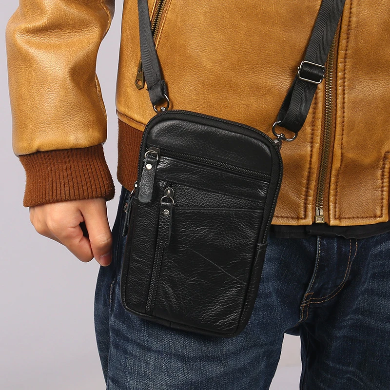 New Men's Genuine Leather Waist Packs Bag Phone Pouch Bags Men Handbag Bag Small Chest Shoulder Belt Bag Crossbody Leather Bags