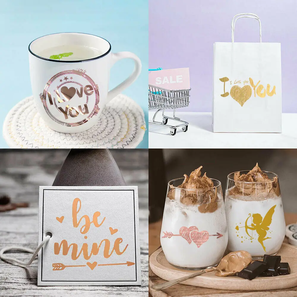 6Pcs/Set Rose Gold Permanent Adhesive Vinyl For Silhouette Cameo Craft DIY Cups Glass Wall Party Decor Sticker