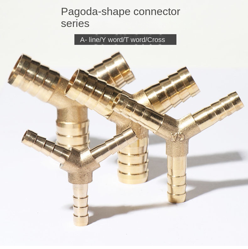 Tee T Type 3 Three Way Brass Pipe Fitting Connector Adapter 4mm 5mm 6mm 8mm 10mm 12mm 16mm 19mm Hose Barb