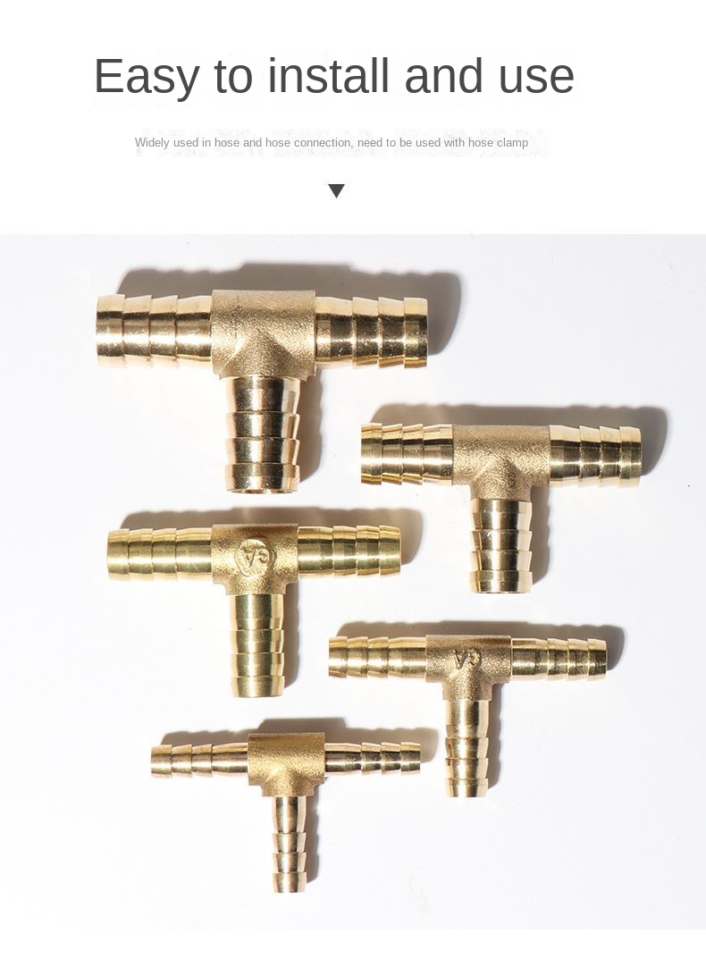 Tee T Type 3 Three Way Brass Pipe Fitting Connector Adapter 4mm 5mm 6mm 8mm 10mm 12mm 16mm 19mm Hose Barb