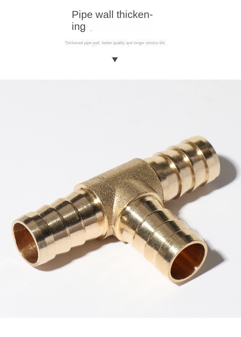 Tee T Type 3 Three Way Brass Pipe Fitting Connector Adapter 4mm 5mm 6mm 8mm 10mm 12mm 16mm 19mm Hose Barb