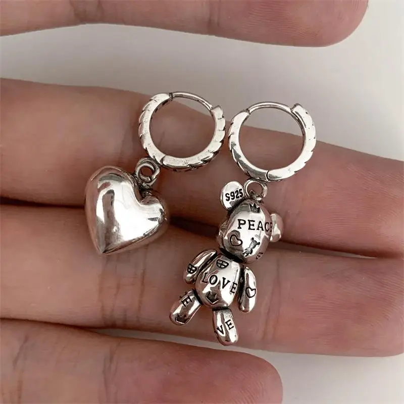 XIYANIKE Unique Asymmetrical Bear Heart Drop Earrings For Women Fashion Animal Jewelry Gift Party серьги женские