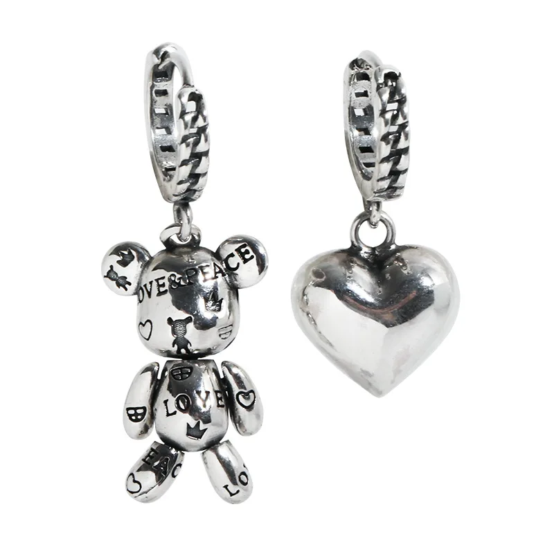 XIYANIKE Unique Asymmetrical Bear Heart Drop Earrings For Women Fashion Animal Jewelry Gift Party серьги женские