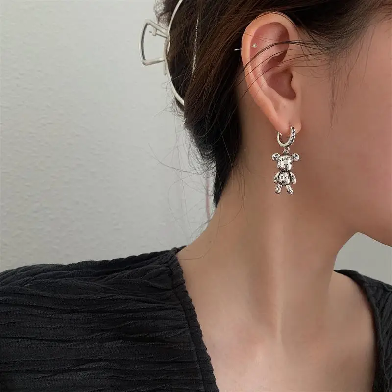 XIYANIKE Unique Asymmetrical Bear Heart Drop Earrings For Women Fashion Animal Jewelry Gift Party серьги женские