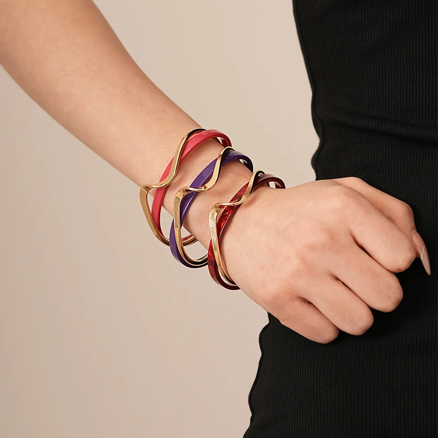 White Acrylic Bracelets Board Bend Metal Bangles Womens Hand Bracelets Geometric C- shaped Opening Bracelets Jewelry Gifts K