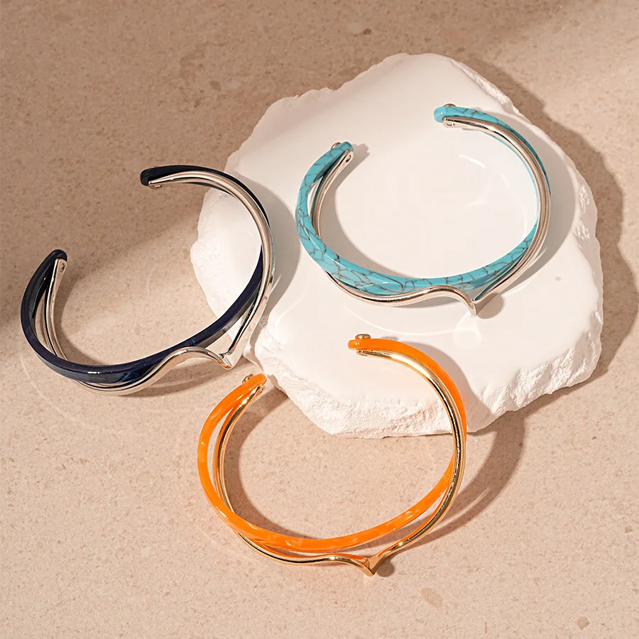 White Acrylic Bracelets Board Bend Metal Bangles Womens Hand Bracelets Geometric C- shaped Opening Bracelets Jewelry Gifts K