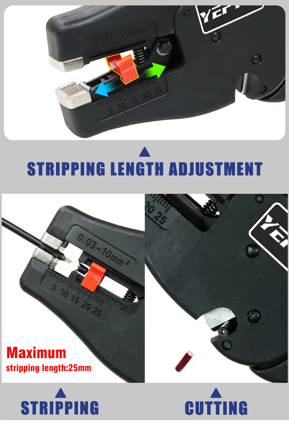 Automatic Wire Stripper and Cutter YE-D10 Pliers 2 in 1 Heavy Duty Tools 0.03-10mm2/32-7AWG Mini Electrical Repair Tools
