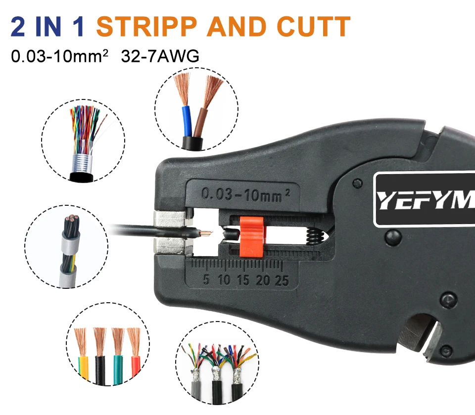 Automatic Wire Stripper and Cutter YE-D10 Pliers 2 in 1 Heavy Duty Tools 0.03-10mm2/32-7AWG Mini Electrical Repair Tools