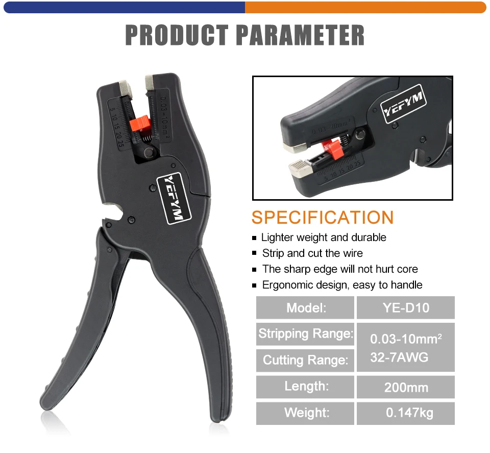 Automatic Wire Stripper and Cutter YE-D10 Pliers 2 in 1 Heavy Duty Tools 0.03-10mm2/32-7AWG Mini Electrical Repair Tools