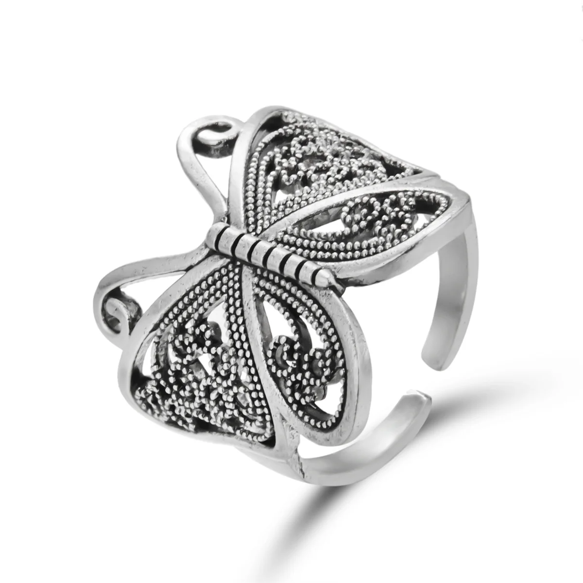 Retro Boho Butterfly Ring For Women Fashion Silver Color Owl Angel Wing Cat Animal Irregular Opening Rings Vintage Jewelry Gift