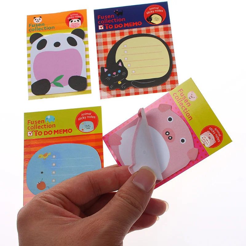 8 Piece Sticker Cute Animal Sticky Notes Notepad Memo Pads Panda Cat Kitty Stationery