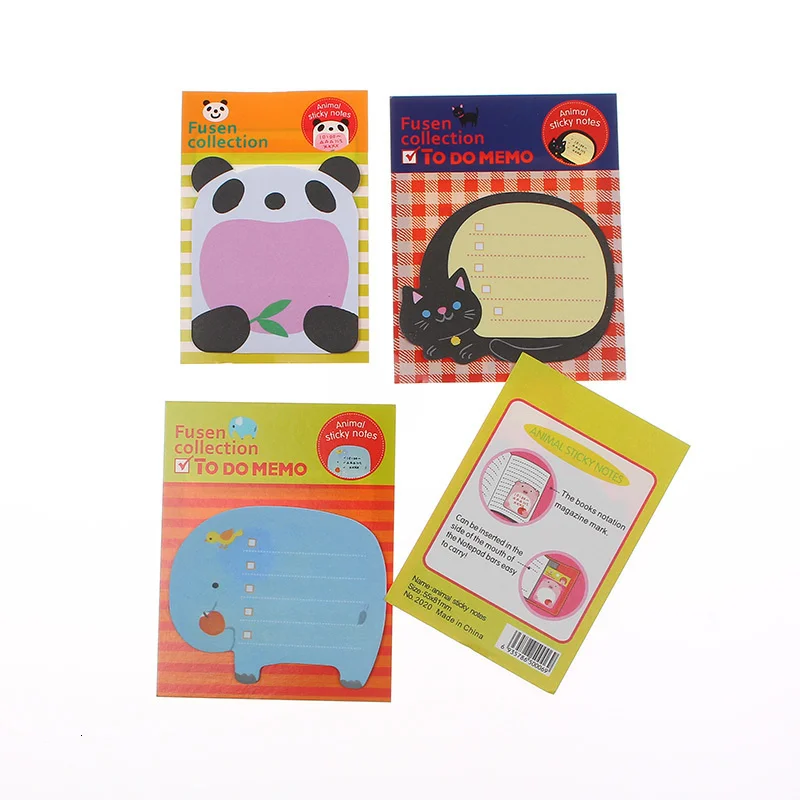 8 Piece Sticker Cute Animal Sticky Notes Notepad Memo Pads Panda Cat Kitty Stationery