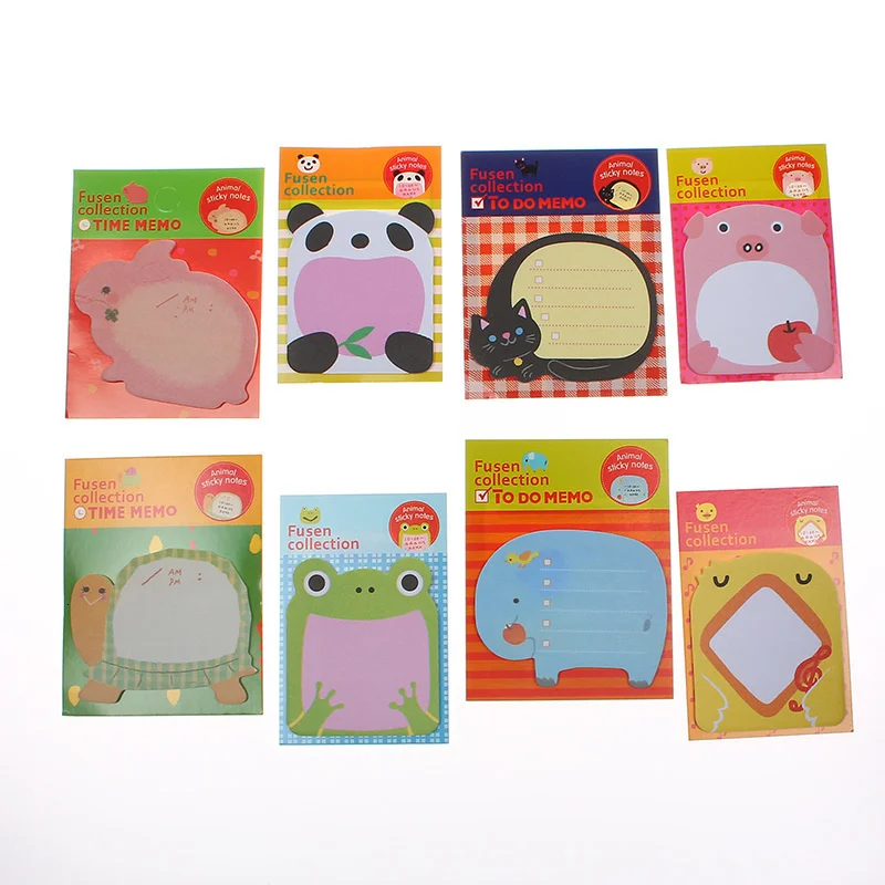 8 Piece Sticker Cute Animal Sticky Notes Notepad Memo Pads Panda Cat Kitty Stationery