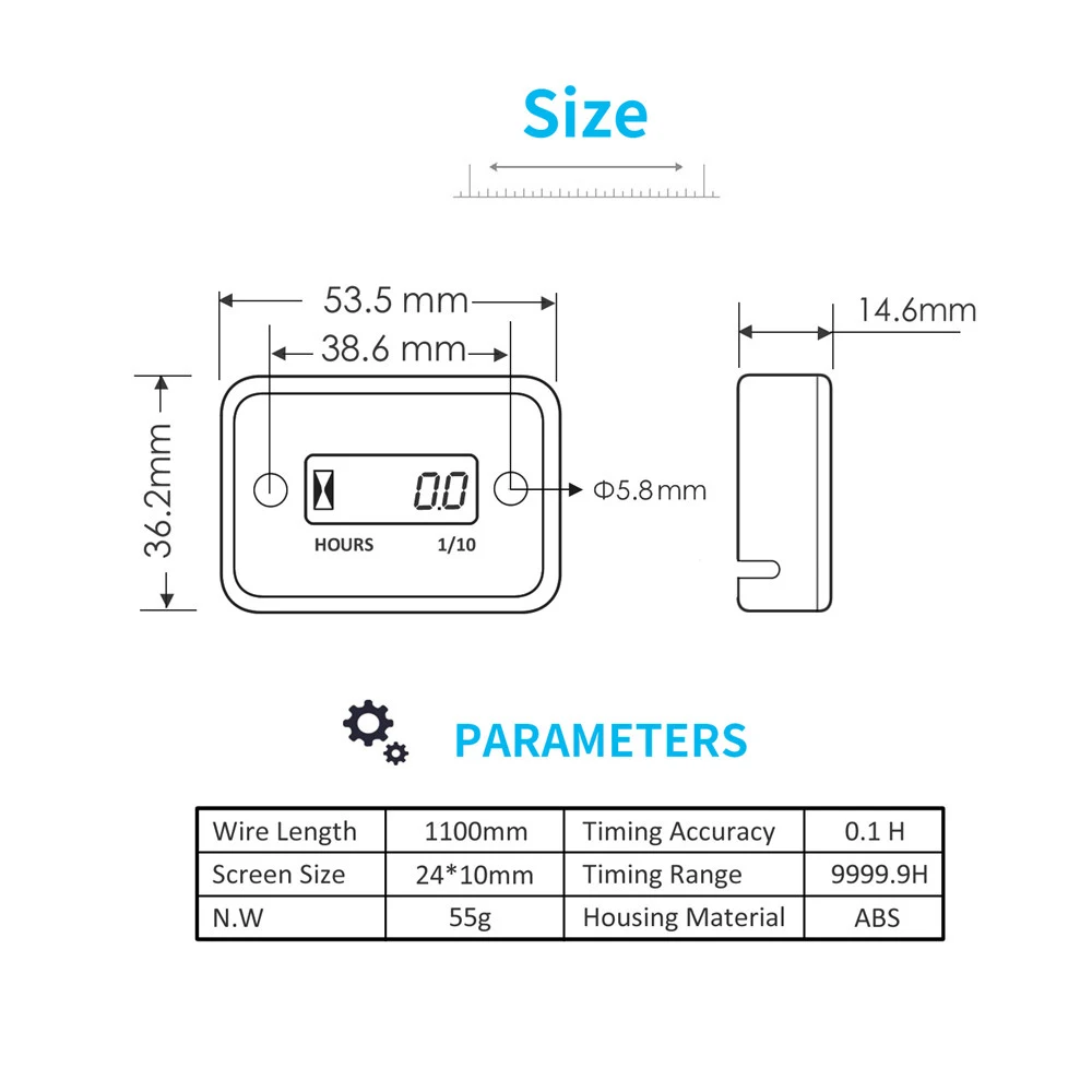 Digital LCD Hour Meter Motor Waterproof Display for Bike Motorcycle ATV Snowmobile Marine Boat Ski Dirt Gas Engine